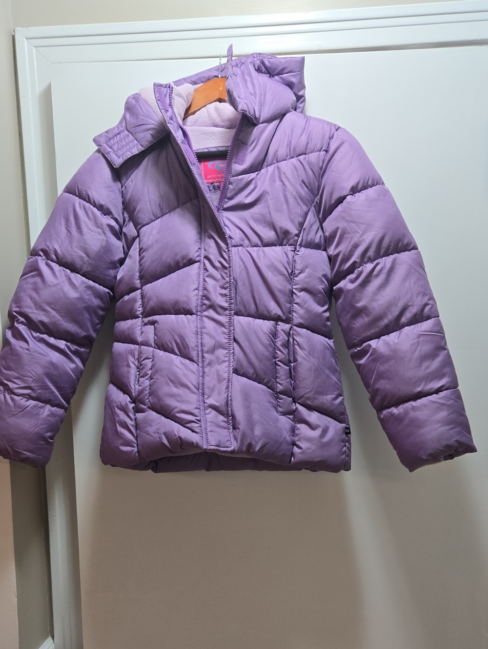 Kids Hooded Lavender Puffer Coat - Cold-Weather Jacket